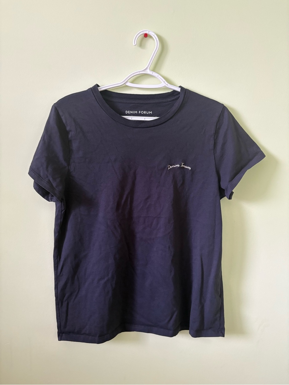 Denim Forum Black Tee with White Script Logo
